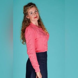 Emmy Design Sweden Susie Q Cropped Cardigan in Coral Cotton/Modal Blend